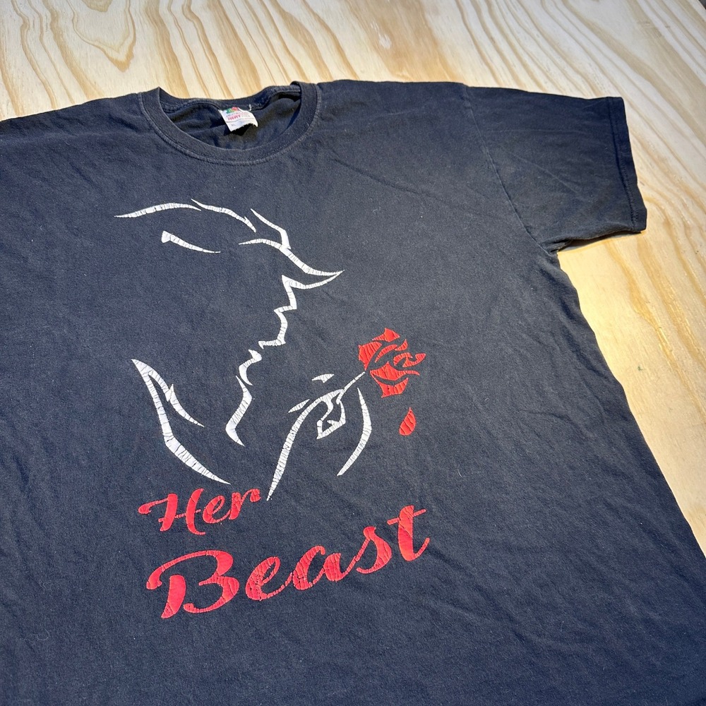 Vintage Mens XL Black Her Beast Beauty and the Beast Graphic T-Shirt
